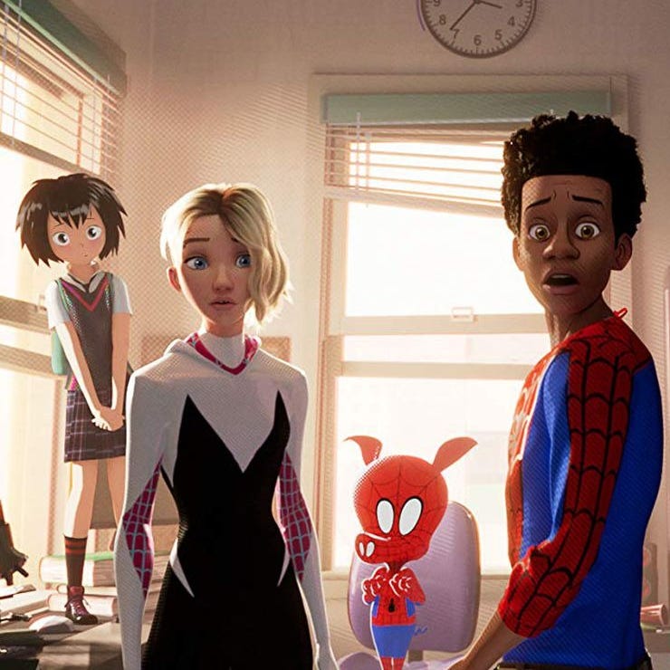 A scene from Spider-Man Into the Spiderverse, a Good Housekeeping pick for best animated movies a scene from spiderman into the spiderverse, a good housekeeping pick for best animated movies